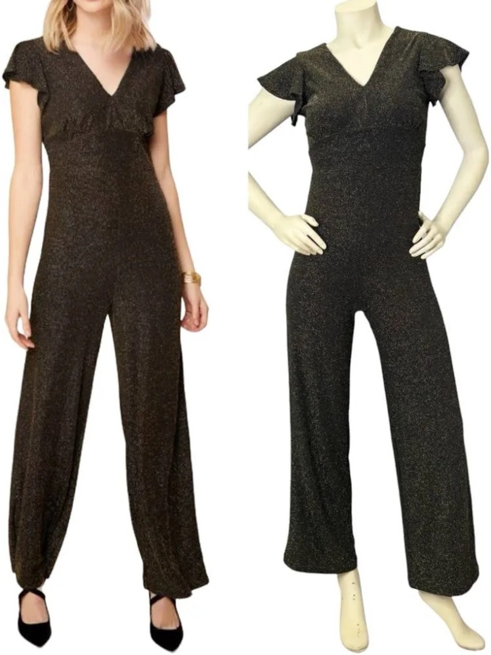 Altar'd State Black Jumpsuit with Metallic Gold Threading